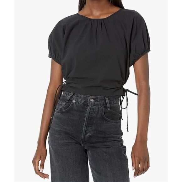NWT Madewell Poplin Puff Sleeve Cutout Cropped Summer Top size Small Black - Picture 1 of 10